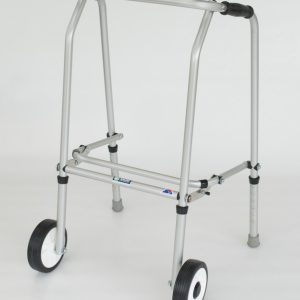 Aluminium Folding Adjustable Walker SHORT – 2 Wheels / 2 Rubber Feet