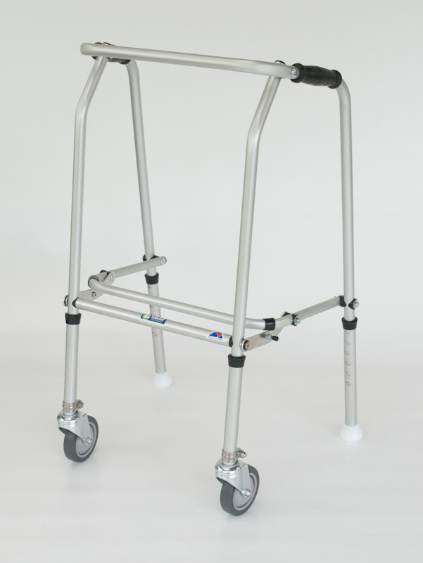 Aluminium Folding Adjustable Walker  SHORT – 2 Castors / 2 Glide Feet