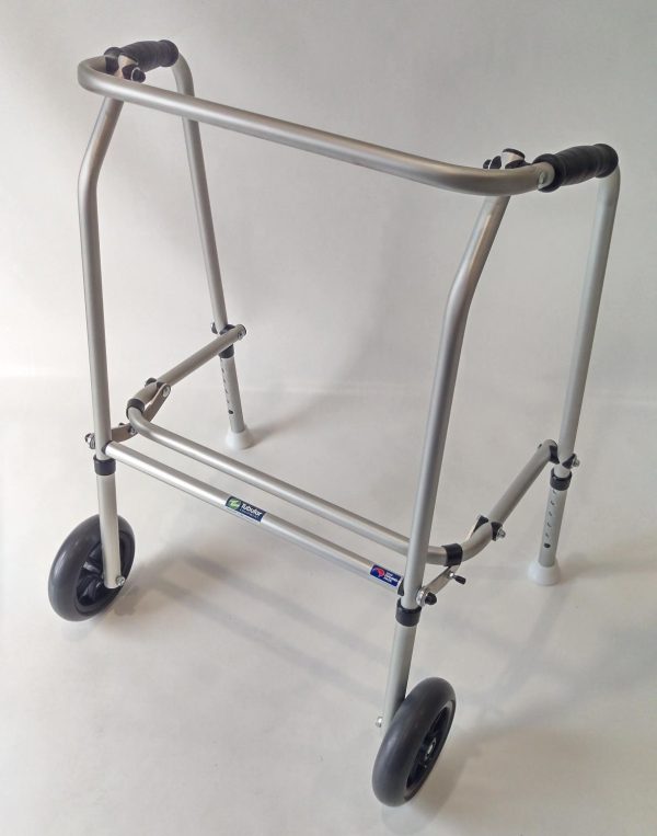 Bariatric Aluminium Folding Adjustable Walker – 2 Wheels / 2 Glide Feet