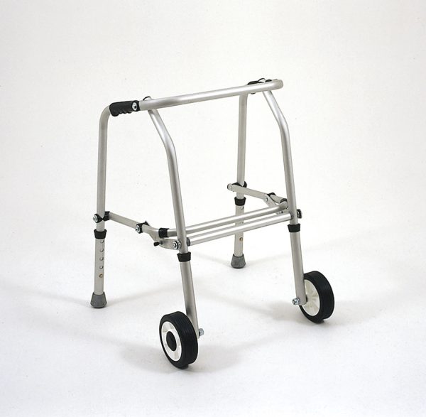 Junior Aluminium Folding Adjustable Walker – 2 Wheels / 2 Rubber Feet