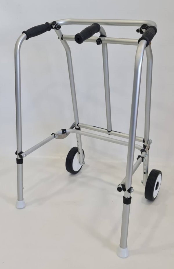 Aluminium Folding Adjustable Walker Hemi Handle – 2 Wheels / 2 Glide Feet