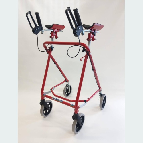 Easy Folding Rehab Walker with Forearm Troughs & Brakes - 2 8" Castors / 2 8" Wheels