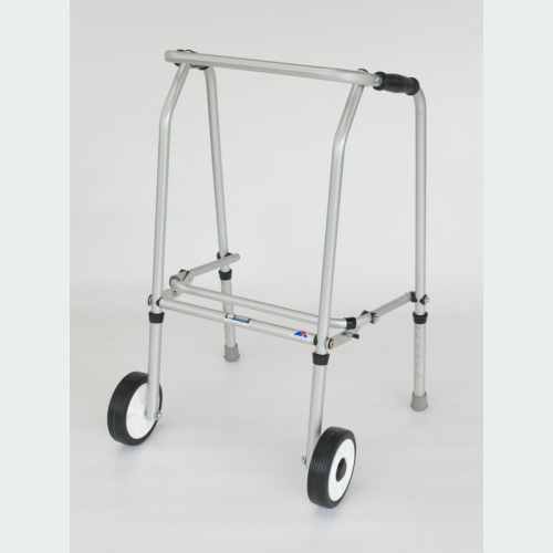 Aluminium Folding Adjustable Walker - Short & Narrow - 2 Wheels / 2 Rubber Feet