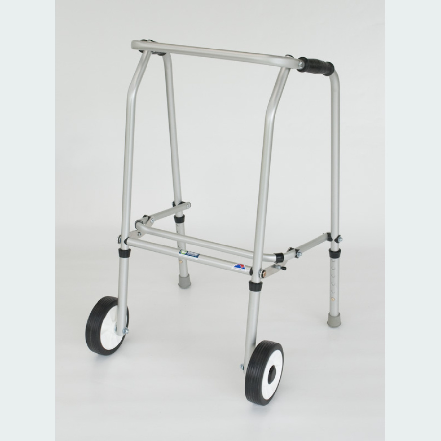 Aluminium Folding Adjustable Walker - Narrow - 2 Wheels / 2 Rubber Feet