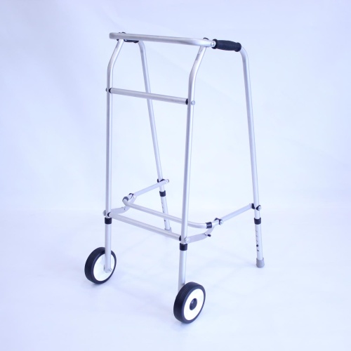 Aluminium Folding Adjustable Walker - Extra Tall - 2 Wheels / 2 Rubber Feet