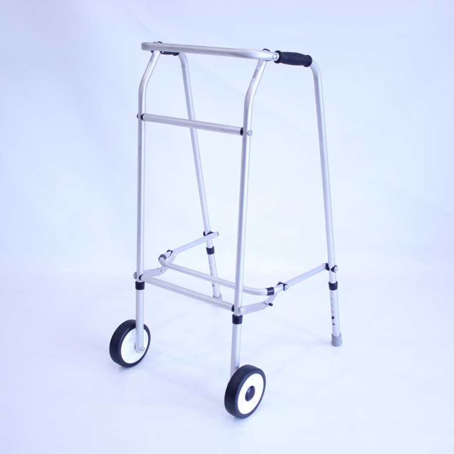 Aluminium Folding Adjustable Walker - Extra Tall - 2 Wheels / 2 Rubber Feet