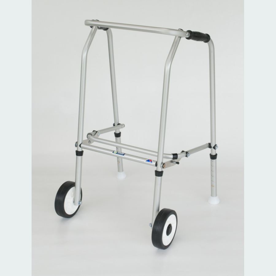 Aluminium Folding Adjustable Walker - Short - 2 Wheels / 2 Glide Feet