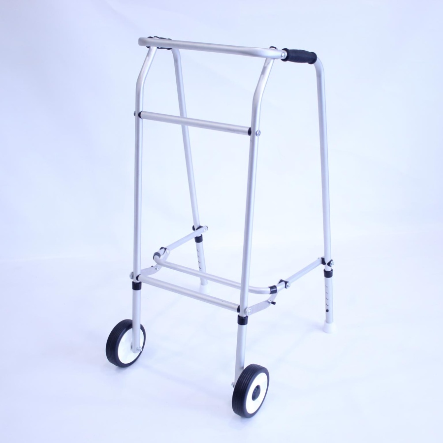 Aluminium Folding Adjustable Walker - Extra Tall - 2 Wheels / 2 Glide Feet