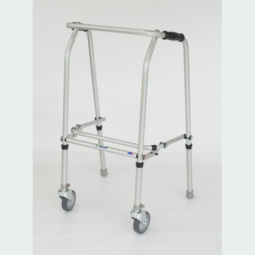 Aluminium Folding Adjustable Walker - 2 Castors / 2 Rubber Feet