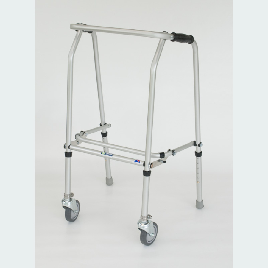 Aluminium Folding Adjustable Walker - 2 Castors / 2 Rubber Feet