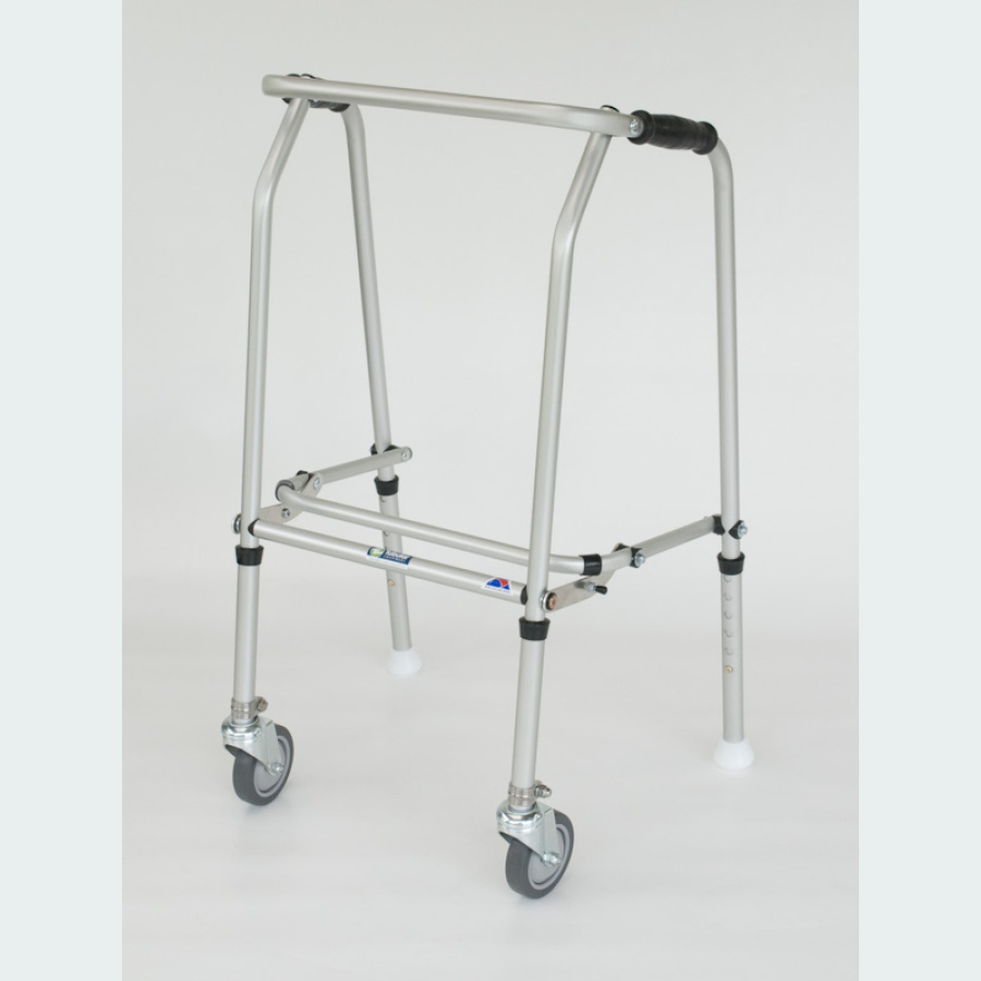 Aluminium Folding Adjustable Walker - Short - 2 Castors / 2 Glide Feet