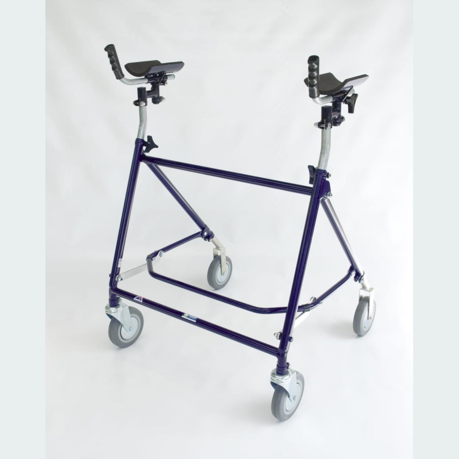 Seated Super Giant Folding Rehab Walker with Forearm Troughs & Brakes - 2 Castors / 2 Wheels