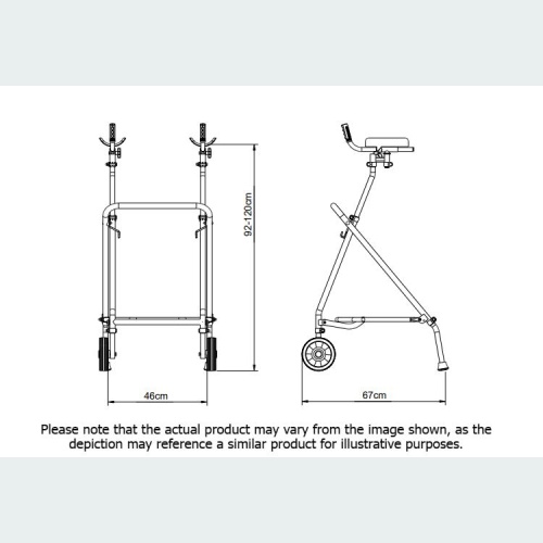 Easy Folding Rehab Walker with Forearm Troughs - 2 Wheels / 2 Glide Feet
