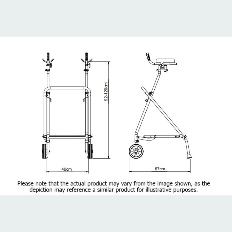 Easy Folding Rehab Walker with Forearm Troughs - 2 Wheels / 2 Glide Feet