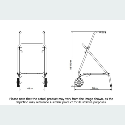 Easy Folding Rehab Walker with Standard Handles - 2 Wheels / 2 Rubber Feet