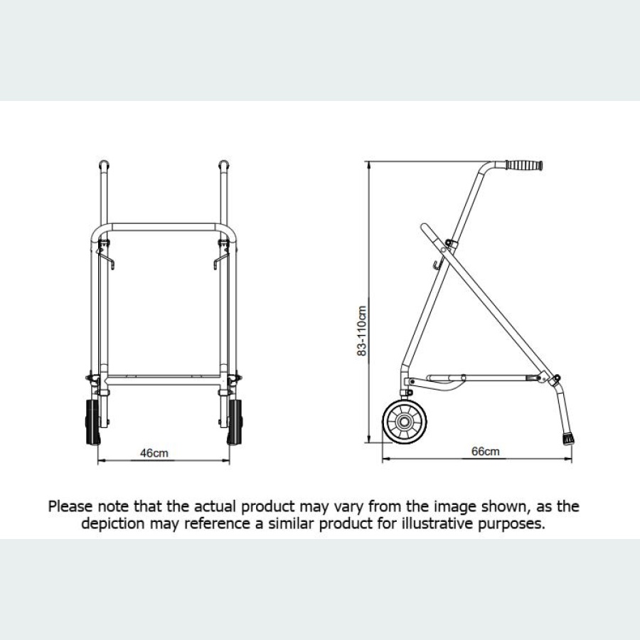 Easy Folding Rehab Walker with Standard Handles - 2 Wheels / 2 Rubber Feet