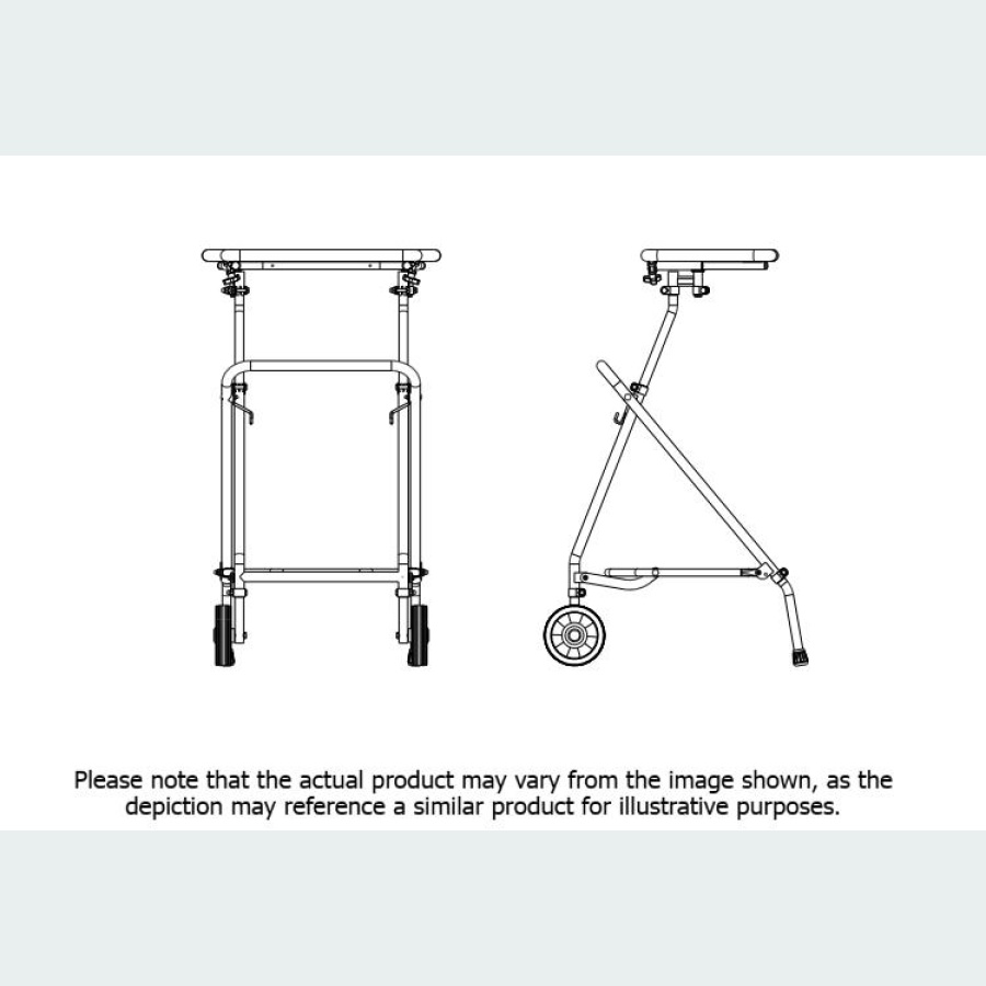 Easy Folding Rehab Walker with Pram Handle - 2 Wheels / 2 Rubber Feet