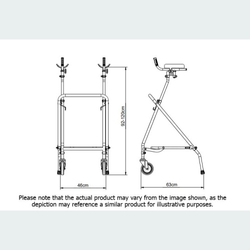 Easy Folding Rehab Walker with Forearm Troughs - 2 Castors / 2 Rubber Feet