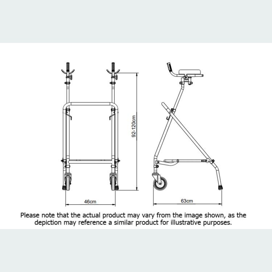 Easy Folding Rehab Walker with Forearm Troughs - 2 Castors / 2 Rubber Feet