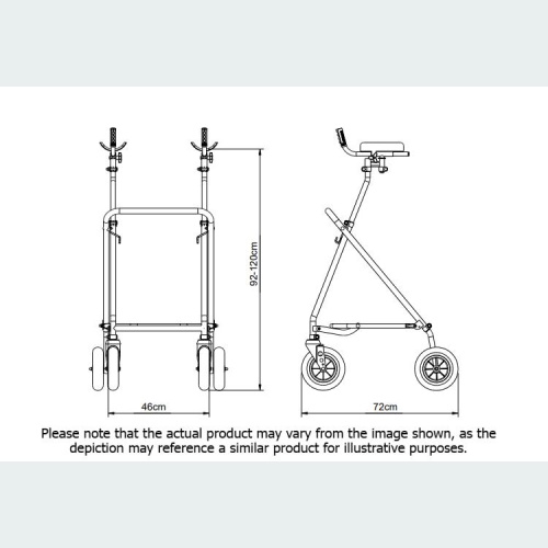 Easy Folding Rehab Walker with Forearm Troughs - 2 8" Castors / 2 8" Wheels