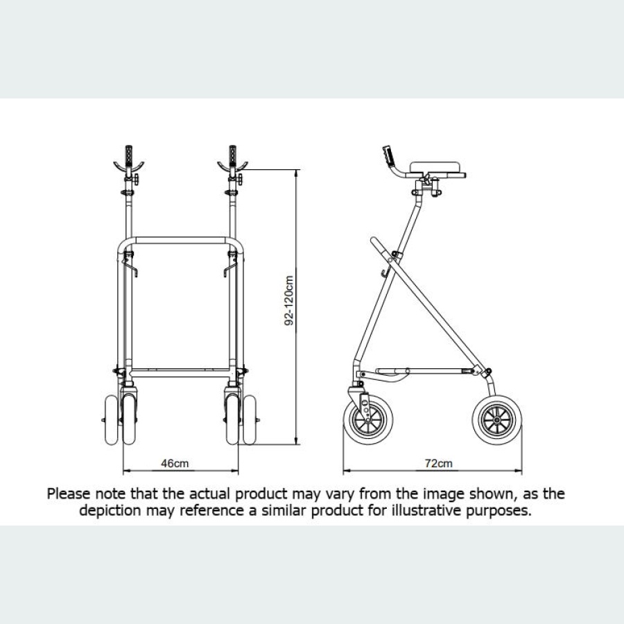 Easy Folding Rehab Walker with Forearm Troughs - 2 8" Castors / 2 8" Wheels
