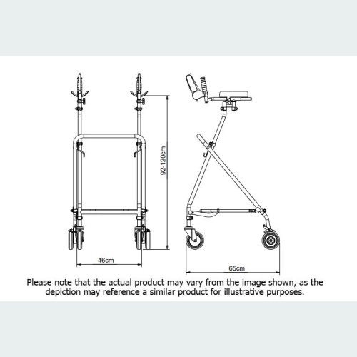 Easy Folding Rehab Walker with Forearm Troughs & Brakes - 2 Castors / 2 Wheels