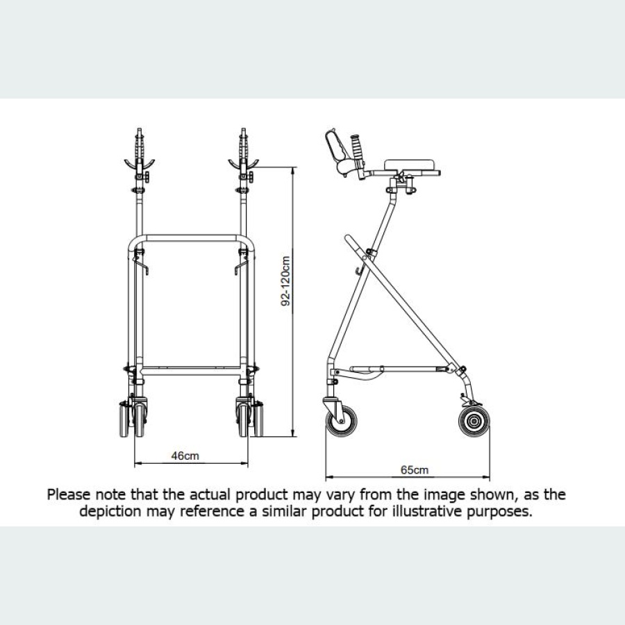Easy Folding Rehab Walker with Forearm Troughs & Brakes - 2 Castors / 2 Wheels