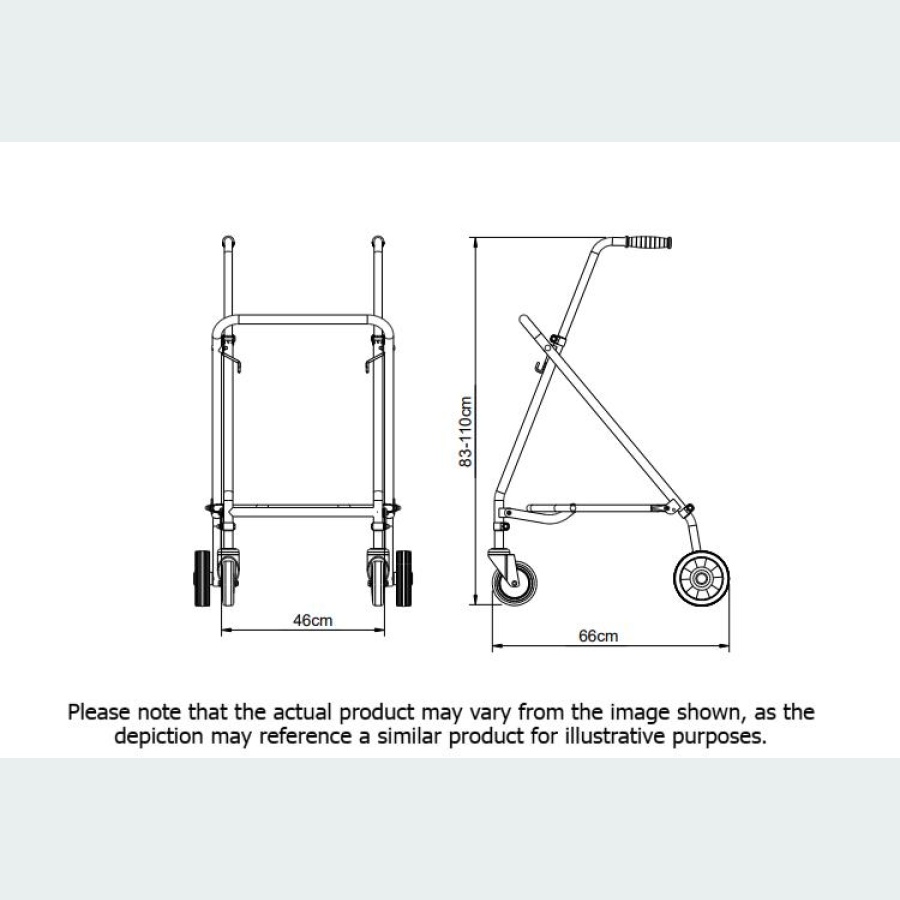 Easy Folding Rehab Walker with Standard Handles - 2 Castors / 2 Wheels